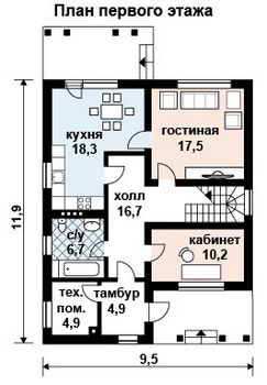Проект дома из блоков 10-2044
