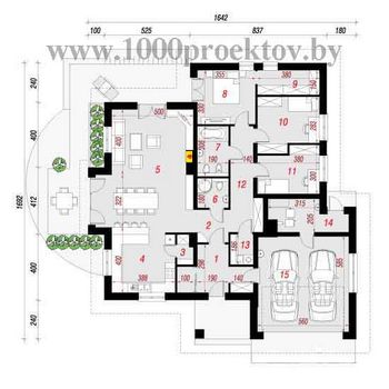 Проект одноэтажного дома с 3 спальнями 1600