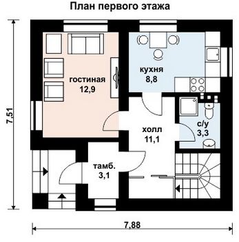 Проект дома из блоков 10-2053