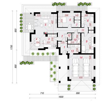 Проект одноэтажного дома с гаражом 1590