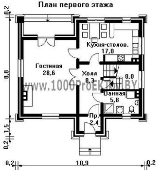 Проект дома из блоков 1136