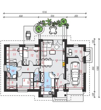 Проект дома с 4 спальнями и гаражом 1583