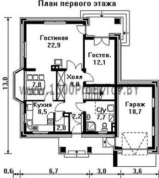 Проект дома из блоков 1250