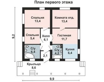 Проект дома из блоков 10-2214