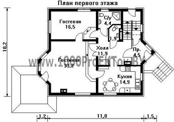 Проект дома из блоков 1202
